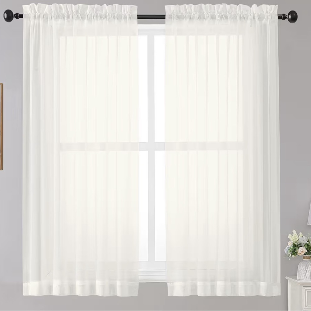 Owenie 2 Ivory Curtains 42” x 45” Voile Sheer White Curtains